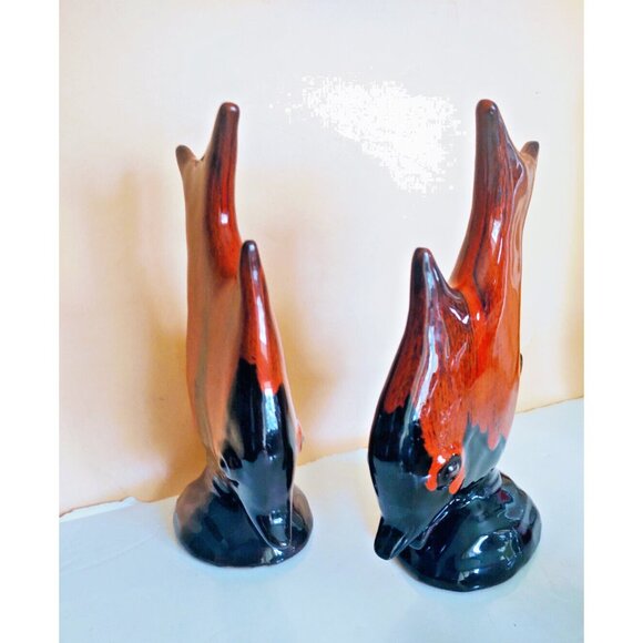 Canuck pottery Canada Angelfish Figurines(set of 2) Red Drip Glaze 8" tall - Picture 11 of 11